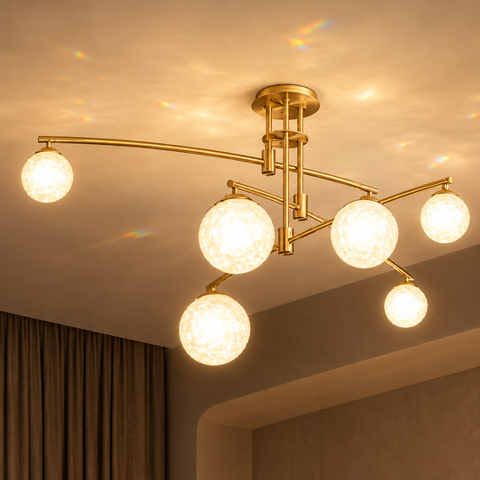 Lampadario con paralume rotondo, cupola PENTHOUSE, 6x G9, oro, metallo
