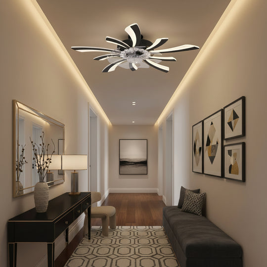 VIRTULA Fan Lampadario LED con Telecomando, 29W, D77cm, Luce Fredda/Neutra/Calda, Nero