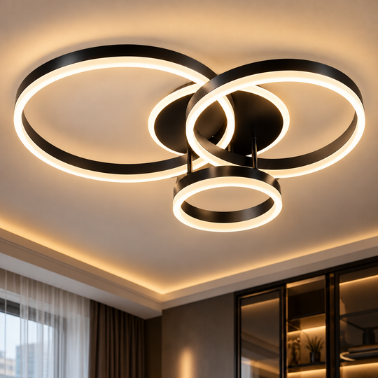 Lampadario LED con telecomando RIGA LILITH, 68W, 3 Cerchi, Luce Fredda/Calda/Neutra, Dimmerabile, Nero