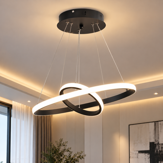 Lampadario a sospensione LED RICCI 25W, 2 Cerchi, Luce Fredda/Calda/Neutra, Nero, Altezza Regolabile