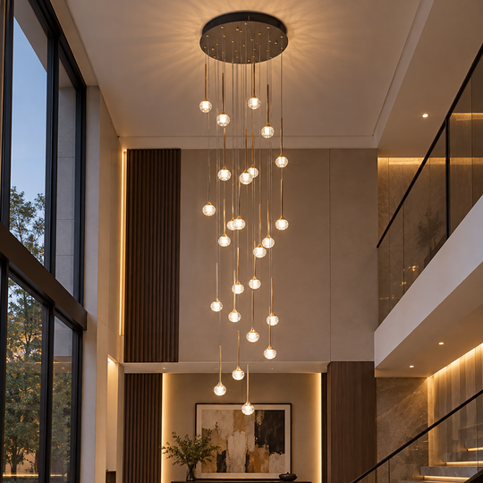 Lampadario LED a sospensione con telecomando GONDAR, 100W, Diametro 60cm, 25 Elementi, Luce Fredda/Calda/Neutra, Dimmerabile, Oro