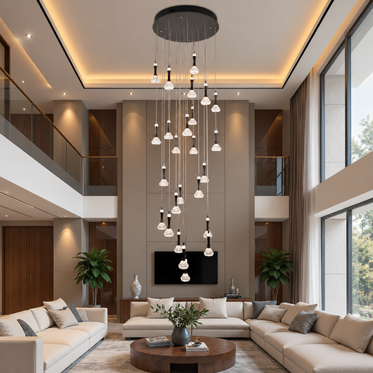 Lampadario LED a sospensione con telecomando GONDAR, 120W, Diametro 60cm, 25 Elementi, Luce Fredda/Calda/Neutra, Dimmerabile, Cromo Lucido