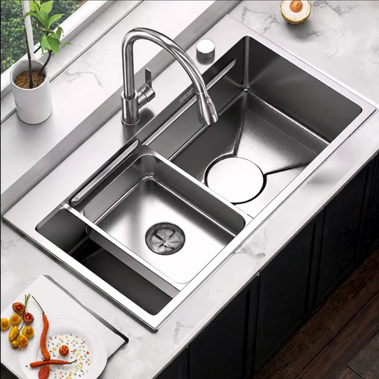 Set lavello da cucina in acciaio inox, vasca universale con tappo di scarico, nero grafite, 75x45x21 cm