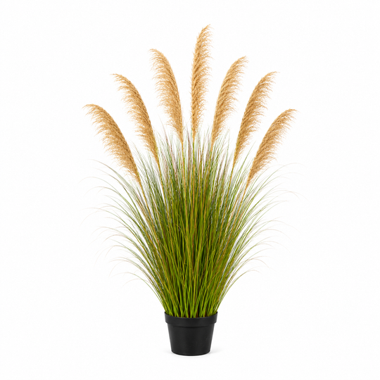 Erba ornamentale per piante artificiali, 170 cm, con 7 fili, canna ed erba, verde scuro, senza vaso