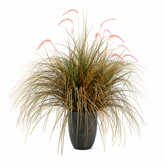 Pianta ornamentale in erba artificiale a coda di volpe, 120 cm, erba curva e spezie, verde e rosa, senza vaso