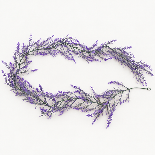 Ghirlanda decorativa di lavanda con piante artificiali, aspetto delicato, 185 cm, 122 rami, verde e viola, set di 2