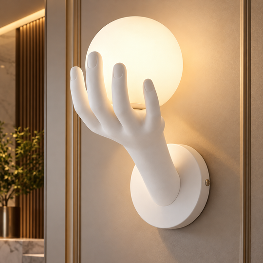 Lampada decorativa da parete a LED MANO, 15x30cm, 1xE27, Vetro e Resina, Bianco