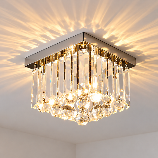 Lampadario in cristallo MARTINEZ Linear Luxe, diametro 35 cm, 4x E14, cromo lucido
