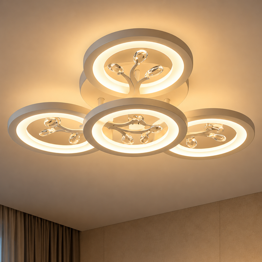 Lampadario LED con telecomando e cristallo DAISY 53W, 4 Elementi, Luce Fredda/Calda/Neutra, Dimmerabile, Bianco