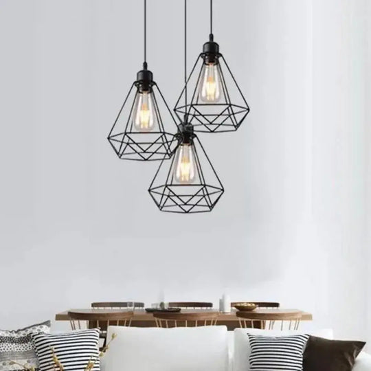 Lampadario a forma di diamante, STRUTTURA, 3xE27, Nero, Lampadari industriali in metallo Titolo predefinito Alessandro Design