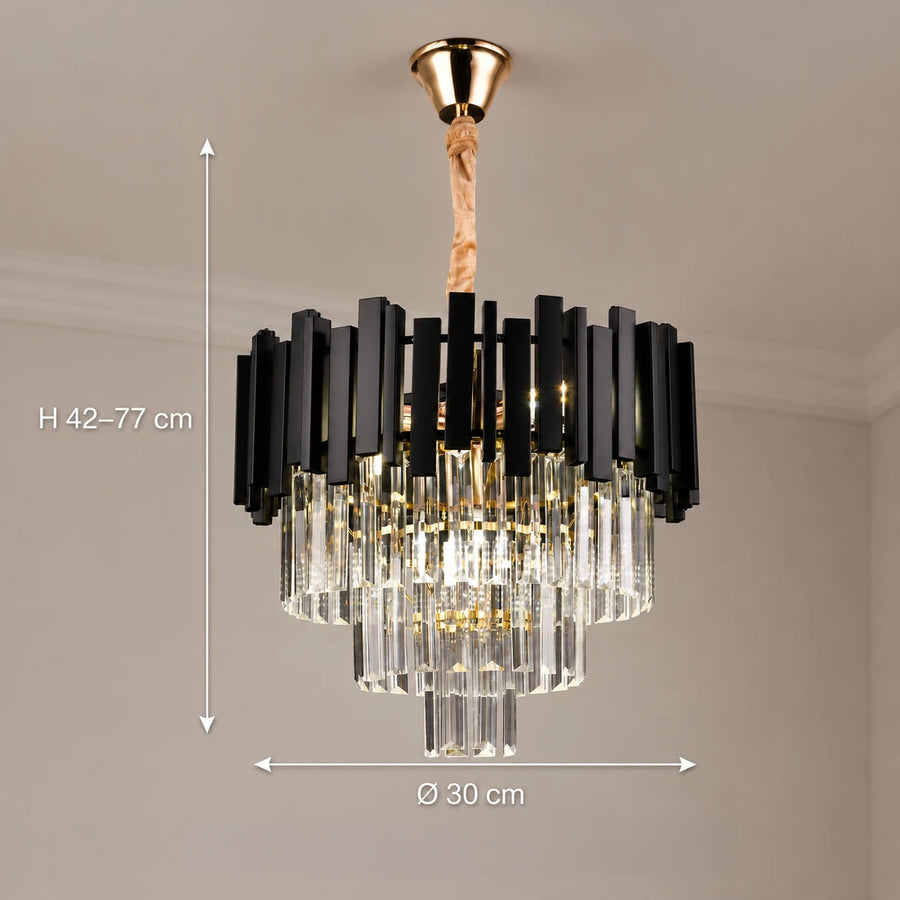 BLOIS Petito Lampadario di cristallo 3xE14, diametro 30 cm, nero, altezza regolabile - 01_CC110:300BK.png