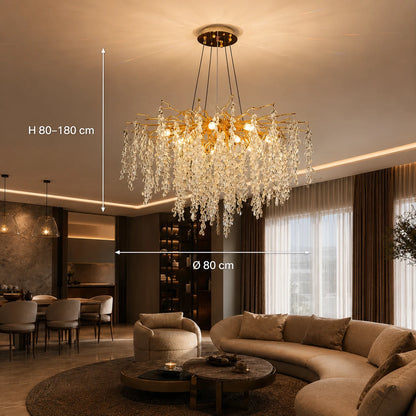 Lampadario in cristallo a cascata WALTZ, 9x G9, oro, 80 cm, altezza regolabile - 01_CC331-80.png