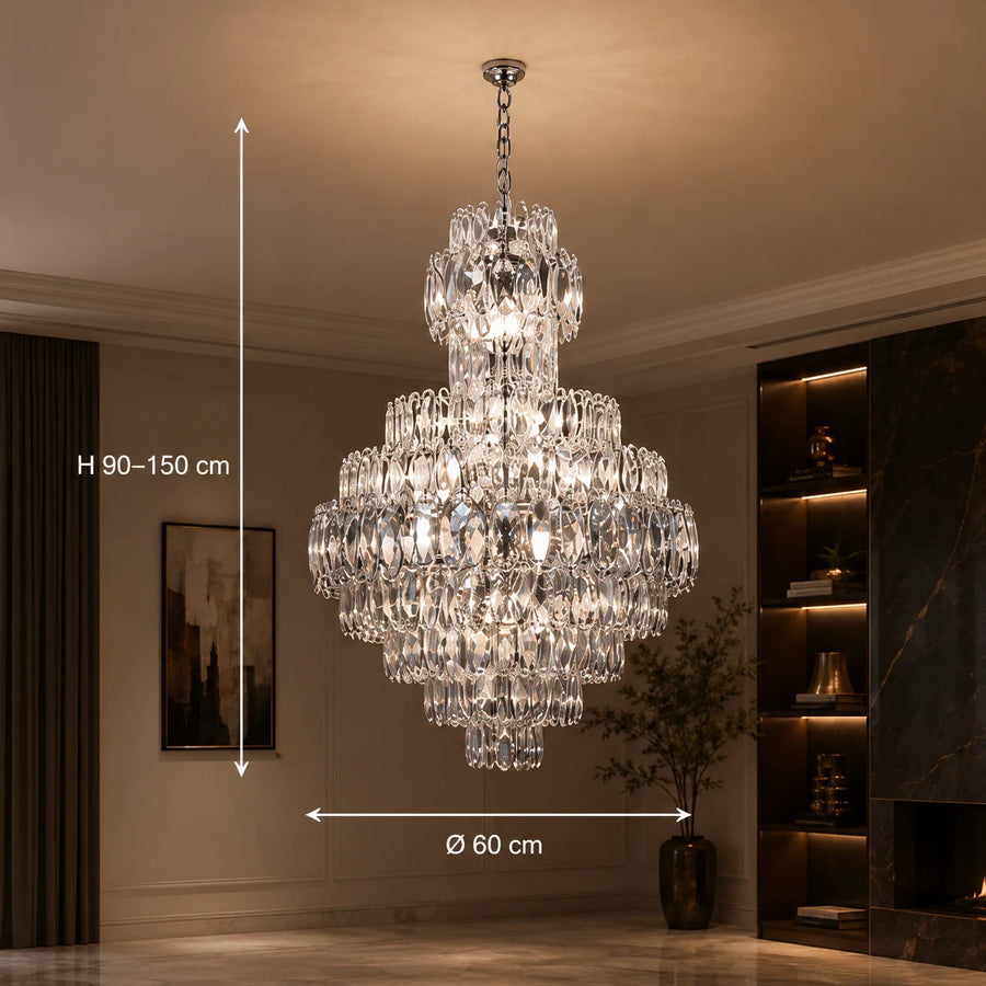 Lampadario in cristallo WINDSOR Grande Supremo 14xE14, diametro 60X90 cm, cromo lucido, altezza regolabile - 01_CC800-600X900CH.png