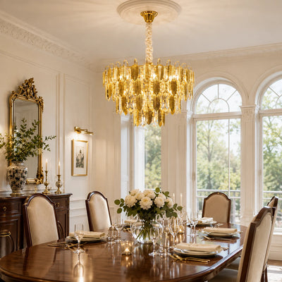 Lampadario in Cristallo VENARIA 8x E14, Diametro 50cm, Oro Lucido, Altezza Regolabile
