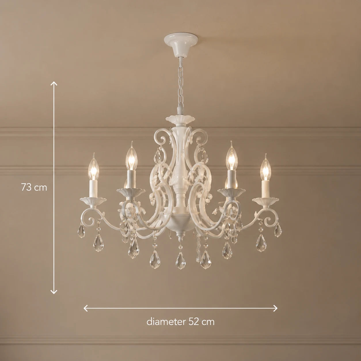 DELLI SANTI Lampadario 6xE14, Diametro 52cm, Bianco, Altezza Regolabile - 01_LC130-6WH.png
