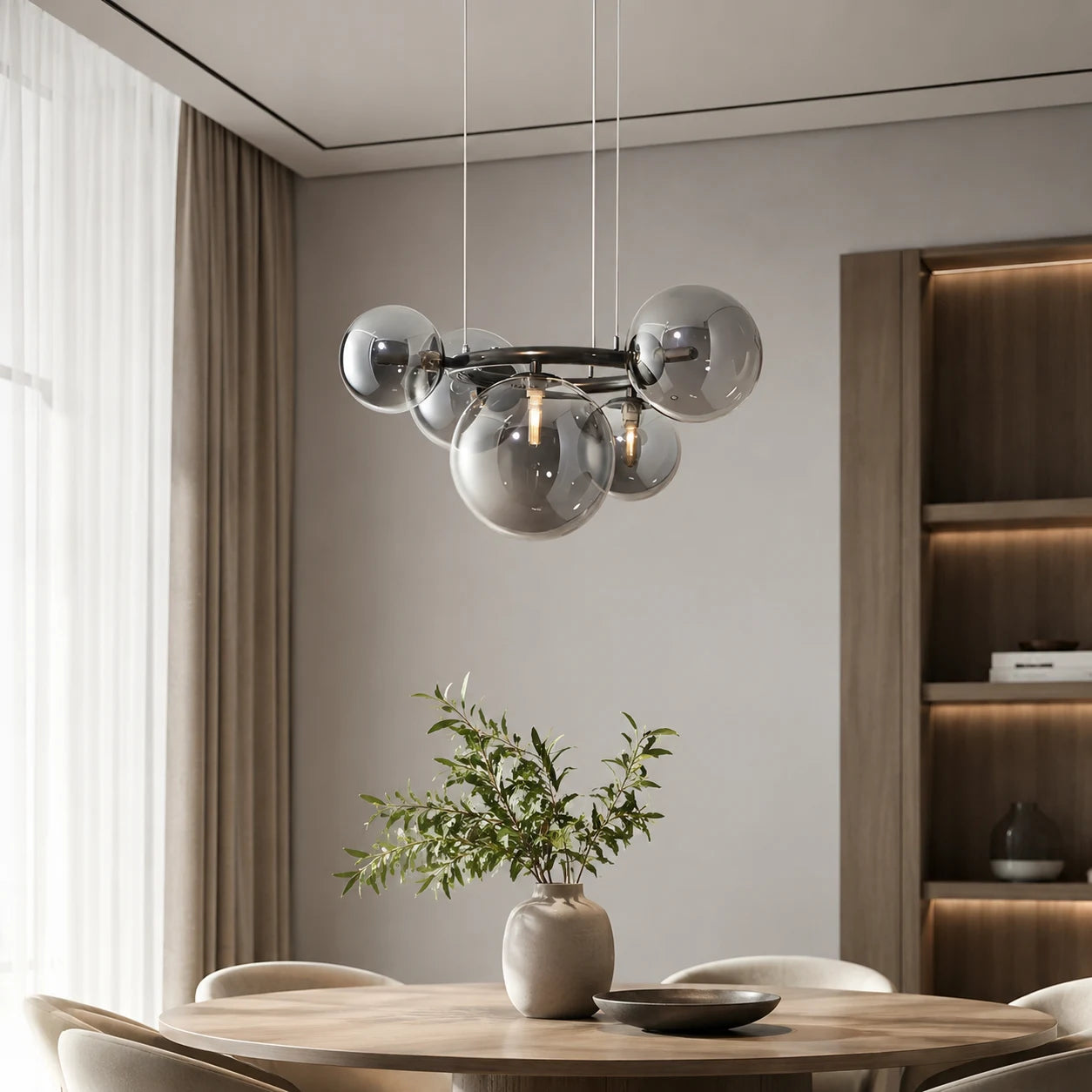 Lampadario con Paralume Tondo, VENERE Zodiaco, 1 Cerchio 5xG9, Metallo, Nero, Altezza Regolabile - 01_LC811-5.png