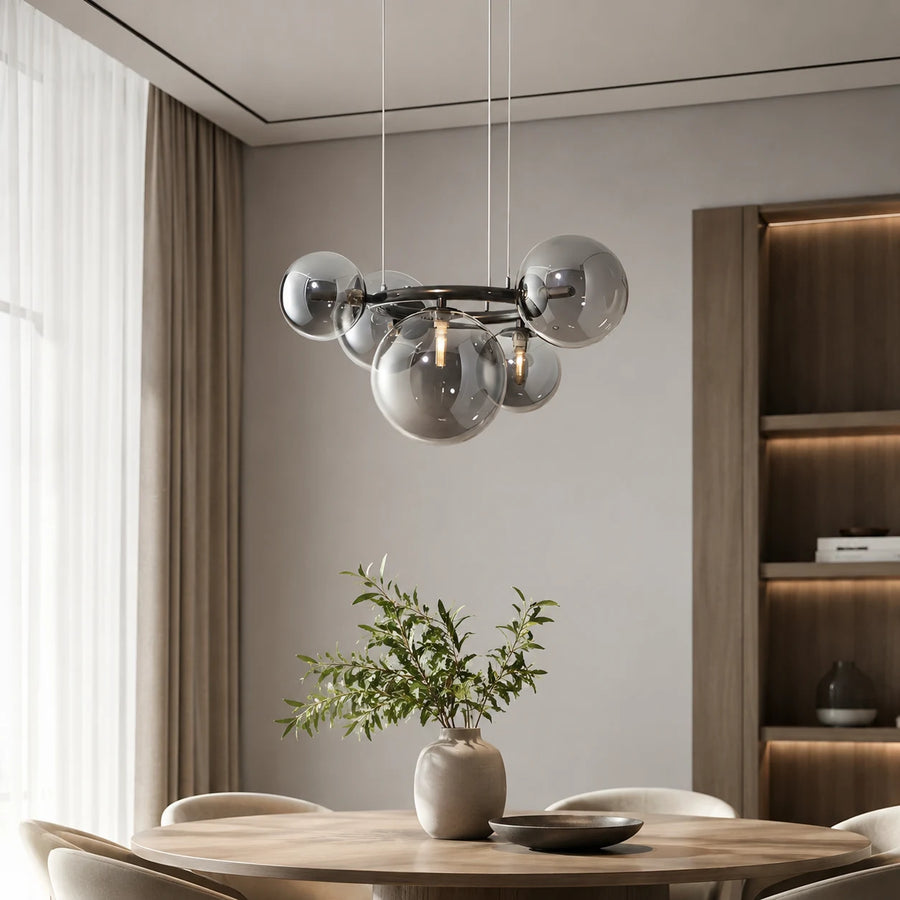 Lampadario con Paralume Tondo, VENERE Zodiaco, 1 Cerchio 5xG9, Metallo, Nero, Altezza Regolabile - 01_LC811-5.png