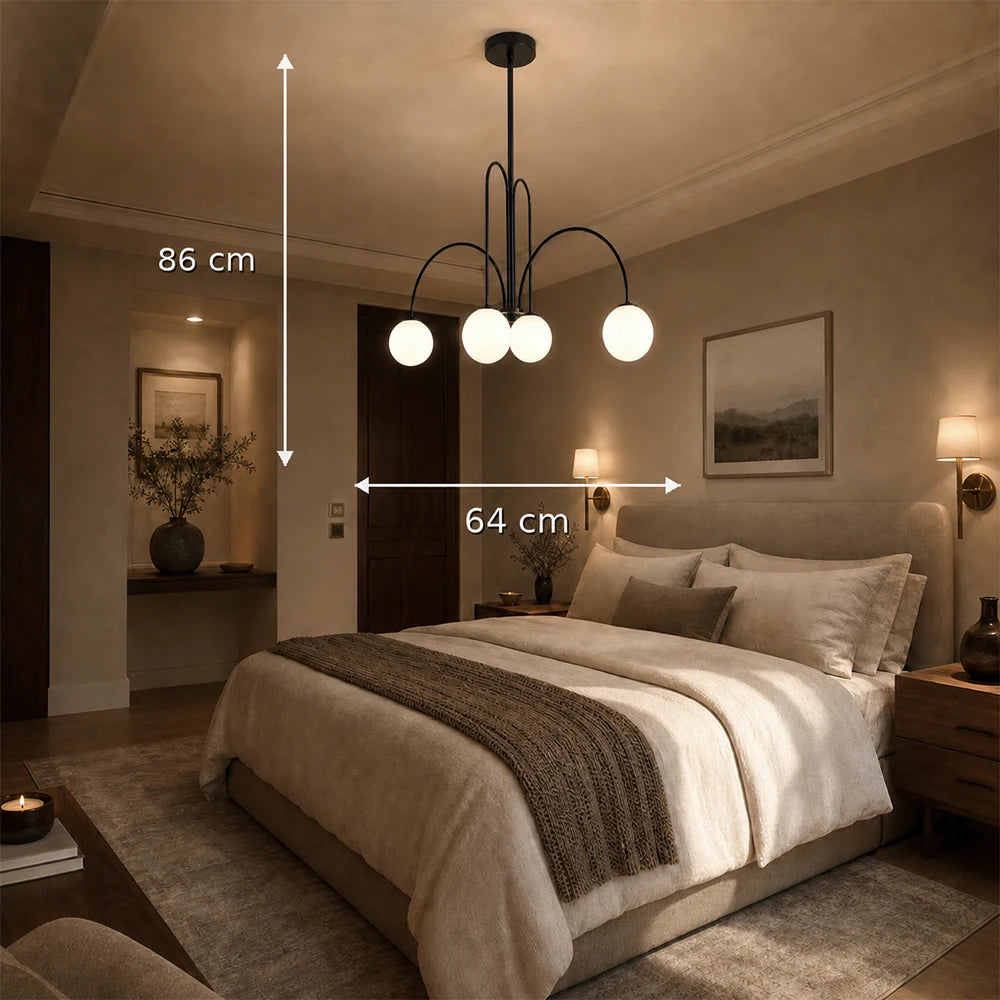 Lampadario con Paralume, Torino, 4xE27, Nero, Metallo - 01_LC850-4BK.png