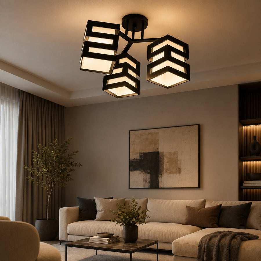 VANJA Lampadario con Paralume Quadrato, 3 X Attacco E27 Bianco / Nero - 01_LC890-3.png