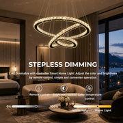 Lampadario LED a sospensione con telecomando e cristallo PRISM LUMINIS 79W, 3 Cerchi, Luce Fredda/Calda/Neutra, Dimmerabile, Cromo, Altezza Regolabile - 01_LT029.png
