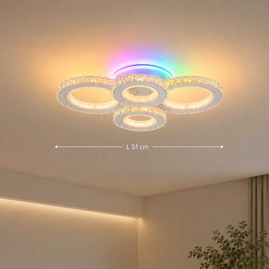 Lampadario LED con telecomando e cristallo NOVA ROTONDA RGB 82W, 4 Cerchi, Luce Fredda/Calda/Neutra, Dimmerabile, Bianco - 01_LT073-4WH.png