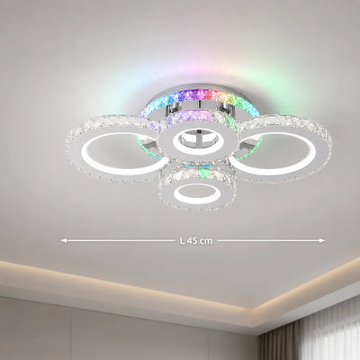 Lampadario LED con telecomando e cristallo NOVA ROTONDA RGB 82W, 4 Cerchi, Luce Fredda/Calda/Neutra, Dimmerabile, Cromo