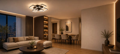 Lampadario LED con telecomando ELLA 120W, 6 Quadrati, Luce Fredda/Calda/Neutra, Dimmerabile, Nero, Metallo e Acrilico