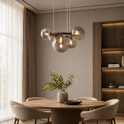 Lampadario con Paralume Tondo, VENERE Zodiaco, 1 Cerchio 5xG9, Metallo, Nero, Altezza Regolabile - 02_LC811-5.png