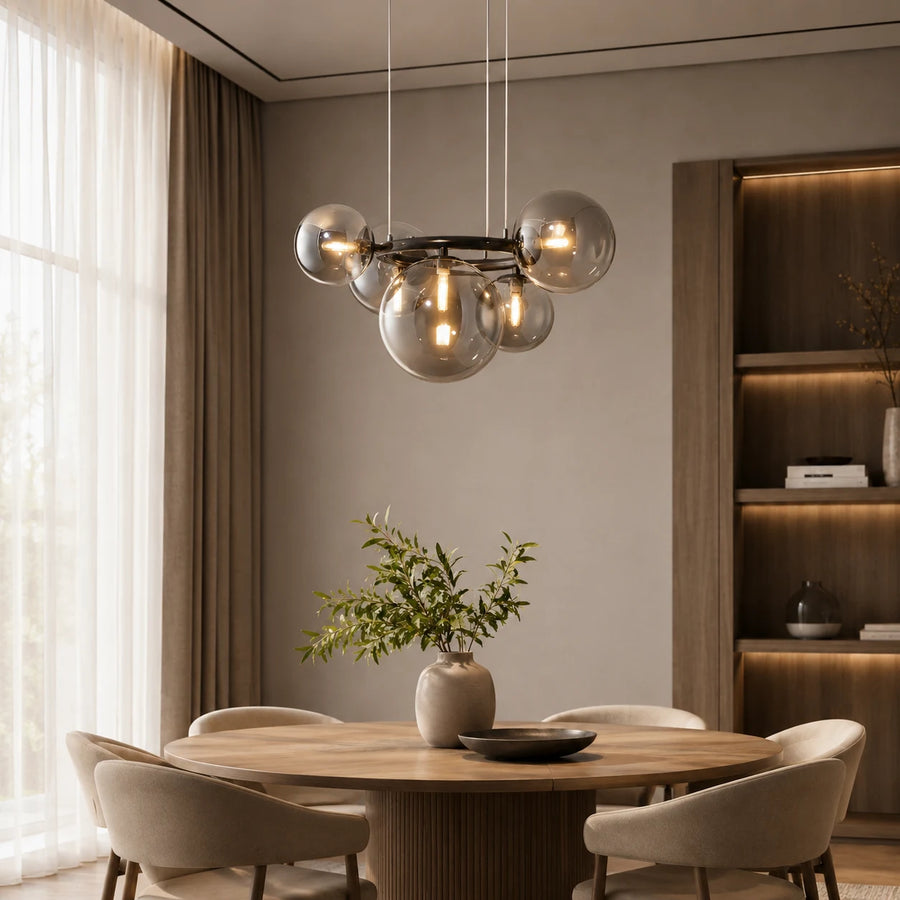 Lampadario con Paralume Tondo, VENERE Zodiaco, 1 Cerchio 5xG9, Metallo, Nero, Altezza Regolabile - 02_LC811-5.png