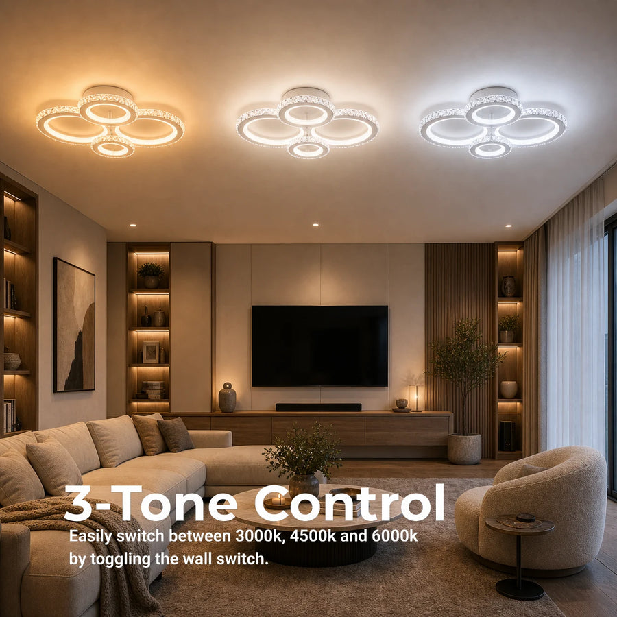 Lampadario LED con telecomando e cristallo NOVA ROTONDA RGB 82W, 4 Cerchi, Luce Fredda/Calda/Neutra, Dimmerabile, Bianco - 02_LT073-4WH.png