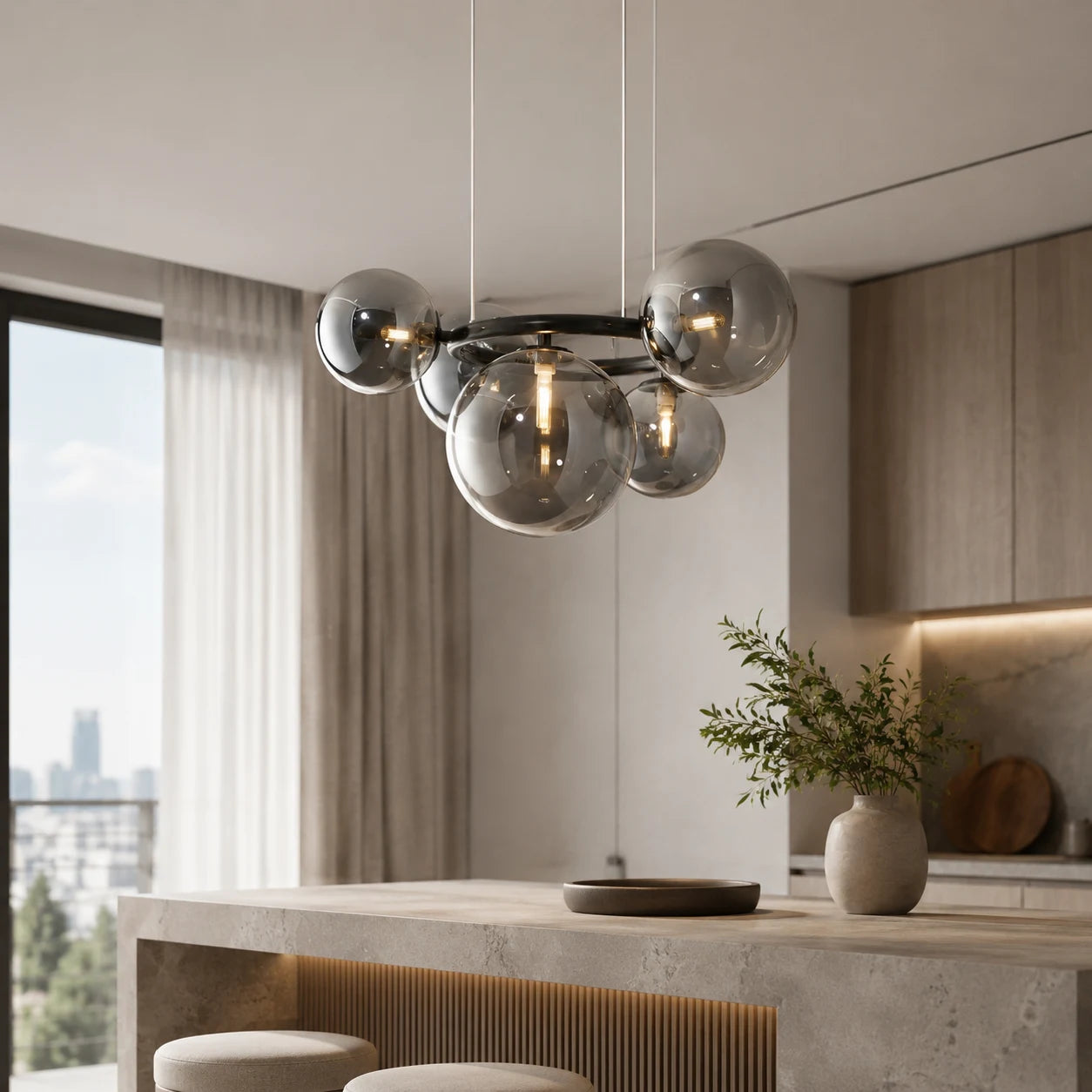 Lampadario con Paralume Tondo, VENERE Zodiaco, 1 Cerchio 5xG9, Metallo, Nero, Altezza Regolabile - 03_LC811-5.png
