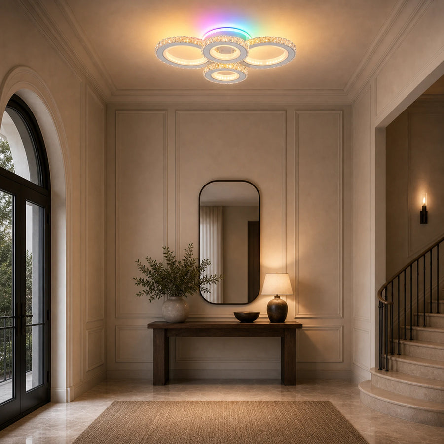 Lampadario LED con telecomando e cristallo NOVA ROTONDA RGB 82W, 4 Cerchi, Luce Fredda/Calda/Neutra, Dimmerabile, Bianco - 03_LT073-4WH.png