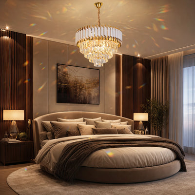 Lampadario di cristallo VERSAILLES Elegance 8x E14, diametro 50 cm, oro lucido e bianco, altezza regolabile
