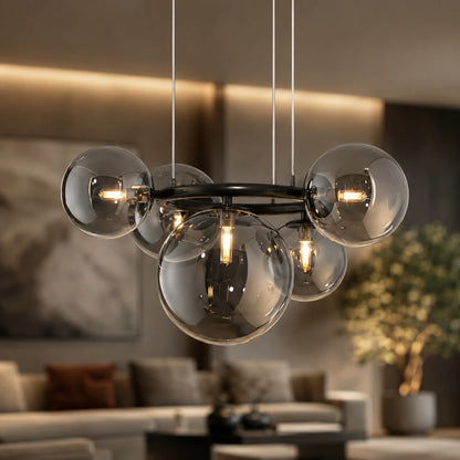 Lampadario con Paralume Tondo, VENERE Zodiaco, 1 Cerchio 5xG9, Metallo, Nero, Altezza Regolabile - 04_LC811-5.png