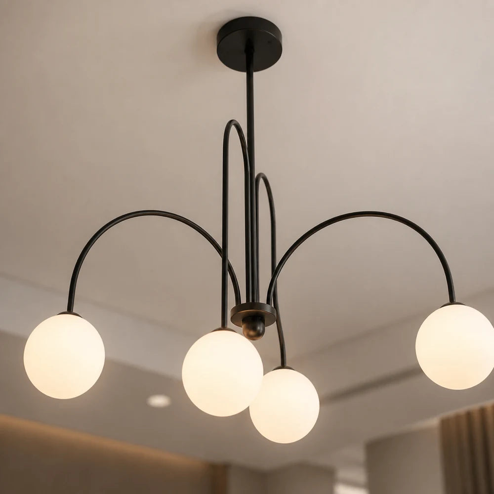 Lampadario con Paralume, Torino, 4xE27, Nero, Metallo - 04_LC850-4BK.png