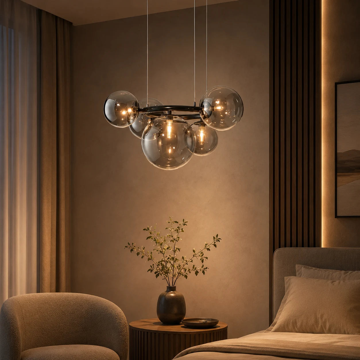 Lampadario con Paralume Tondo, VENERE Zodiaco, 1 Cerchio 5xG9, Metallo, Nero, Altezza Regolabile - 05_LC811-5.png