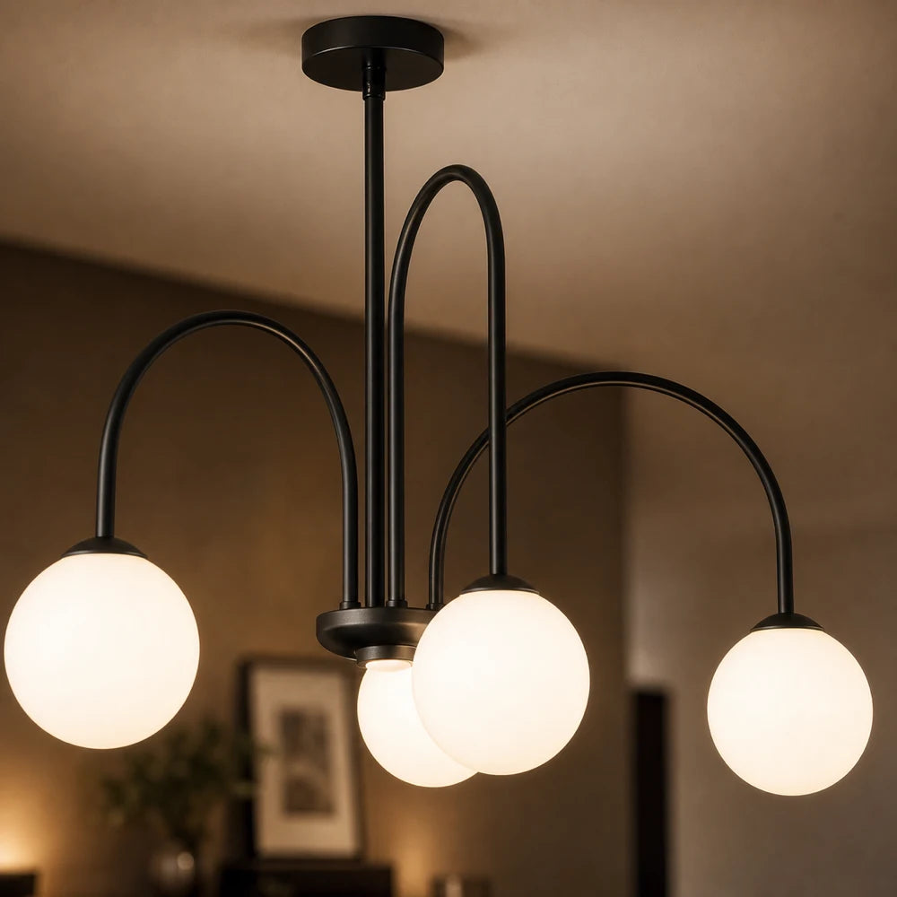 Lampadario con Paralume, Torino, 4xE27, Nero, Metallo - 05_LC850-4BK.png