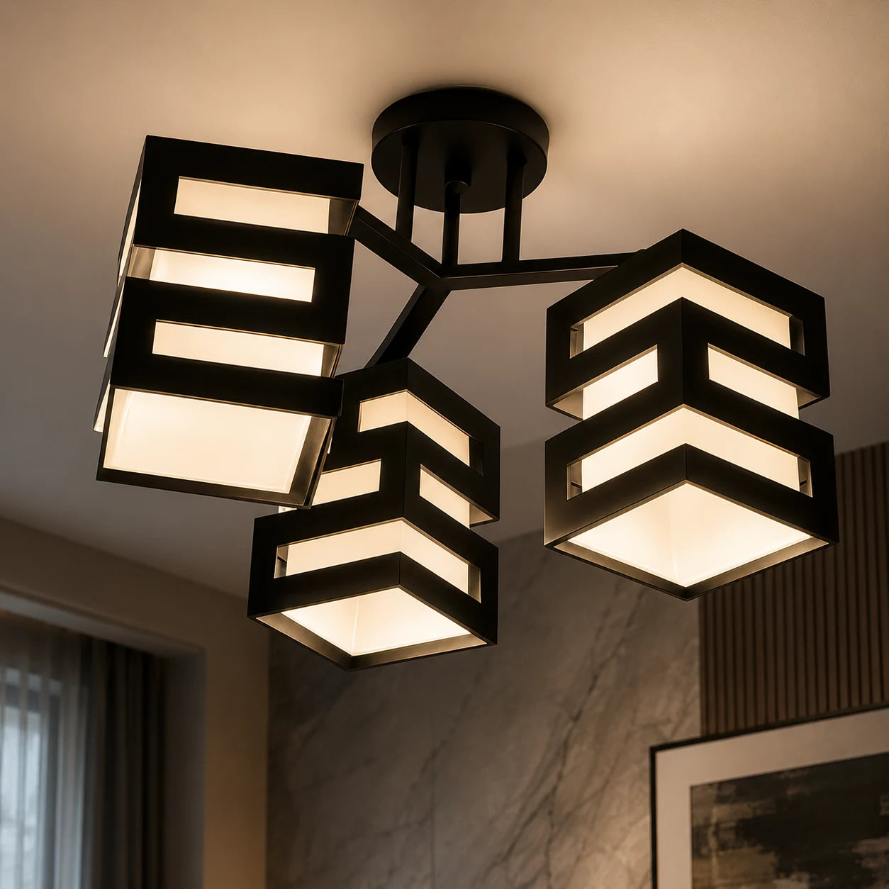 VANJA Lampadario con Paralume Quadrato, 3 X Attacco E27 Bianco / Nero - 05_LC890-3.png