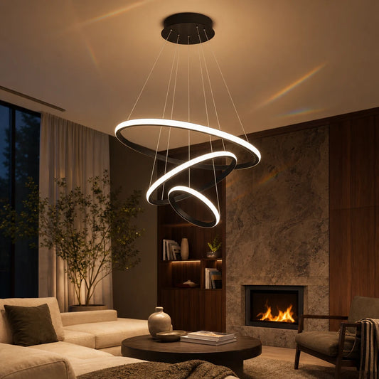 Lampadario a sospensione a LED RICCI 81W, 3 Cerchi, Luce Fredda/Calda/Neutra, Nero, Altezza regolabile - 05_LL104-3BK.png