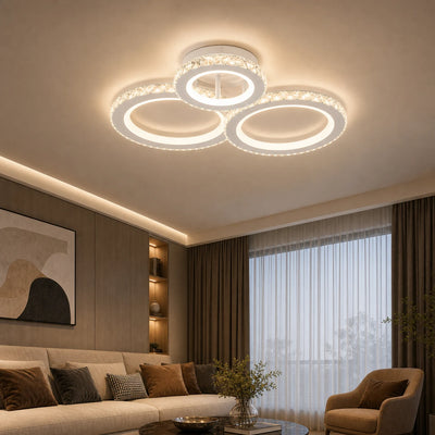 Lampadario LED con telecomando e cristallo NOVA ROTONDA RGB 75W, 3 Cerchi, Luce Fredda/Calda/Neutra, Dimmerabile, Bianco