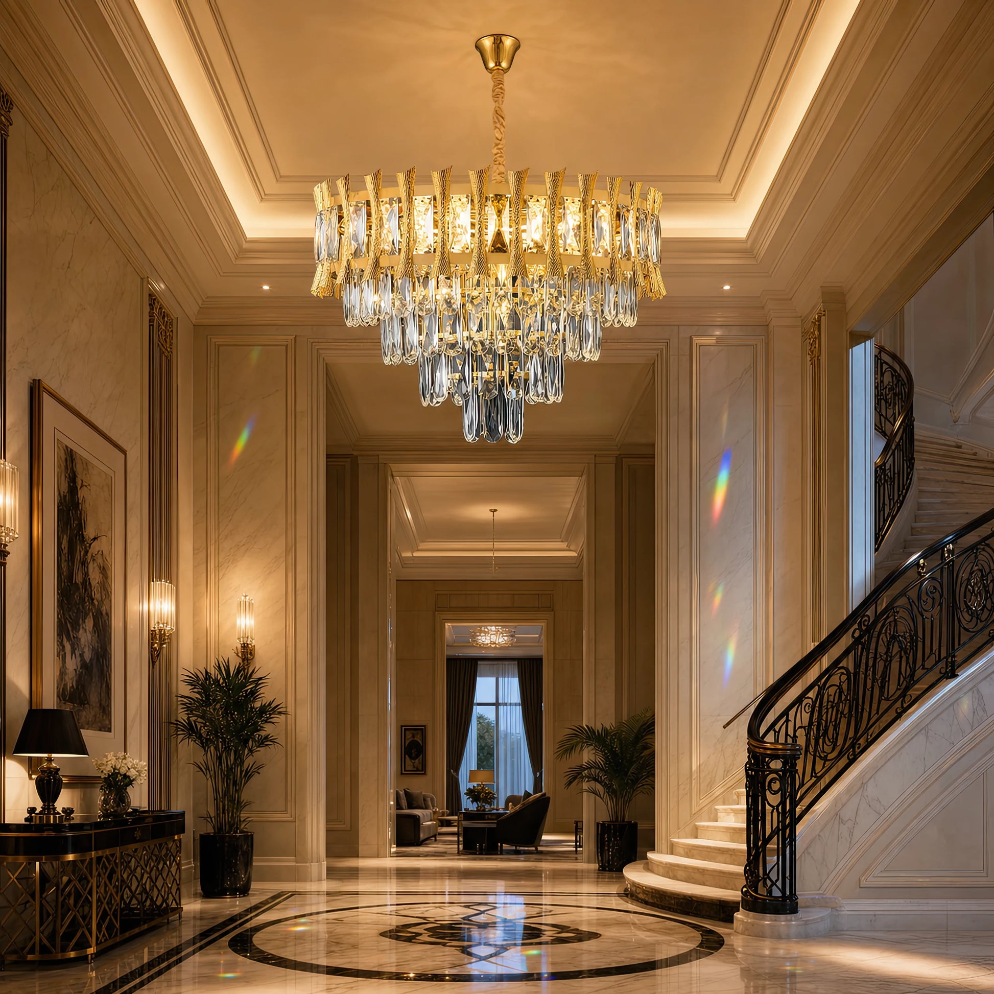 Lampadario di cristallo HAMPTON Elegance 8x E14, diametro 49 cm, oro lucido, altezza regolabile - 06_CC8926-500GDT.png
