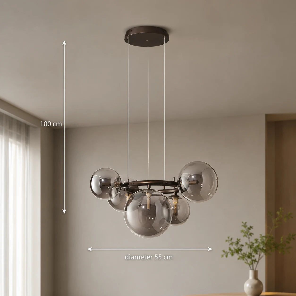 Lampadario con Paralume Tondo, VENERE Zodiaco, 1 Cerchio 5xG9, Metallo, Nero, Altezza Regolabile - 07_LC811-5.png