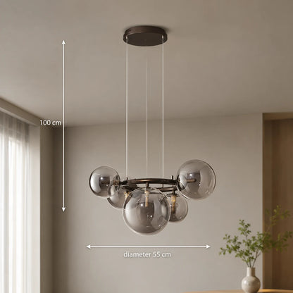 Lampadario con Paralume Tondo, VENERE Zodiaco, 1 Cerchio 5xG9, Metallo, Nero, Altezza Regolabile - 07_LC811-5.png