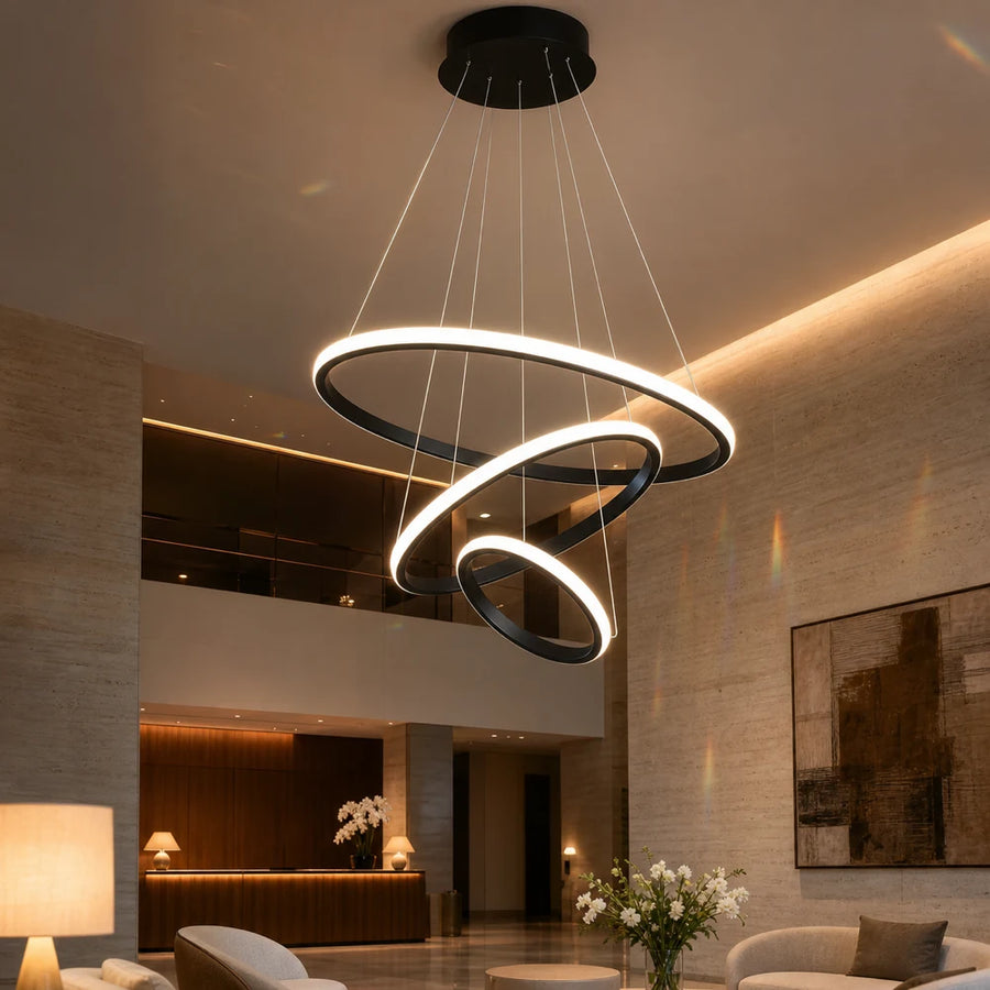 Lampadario a sospensione a LED RICCI 81W, 3 Cerchi, Luce Fredda/Calda/Neutra, Nero, Altezza regolabile - 07_LL104-3BK.png