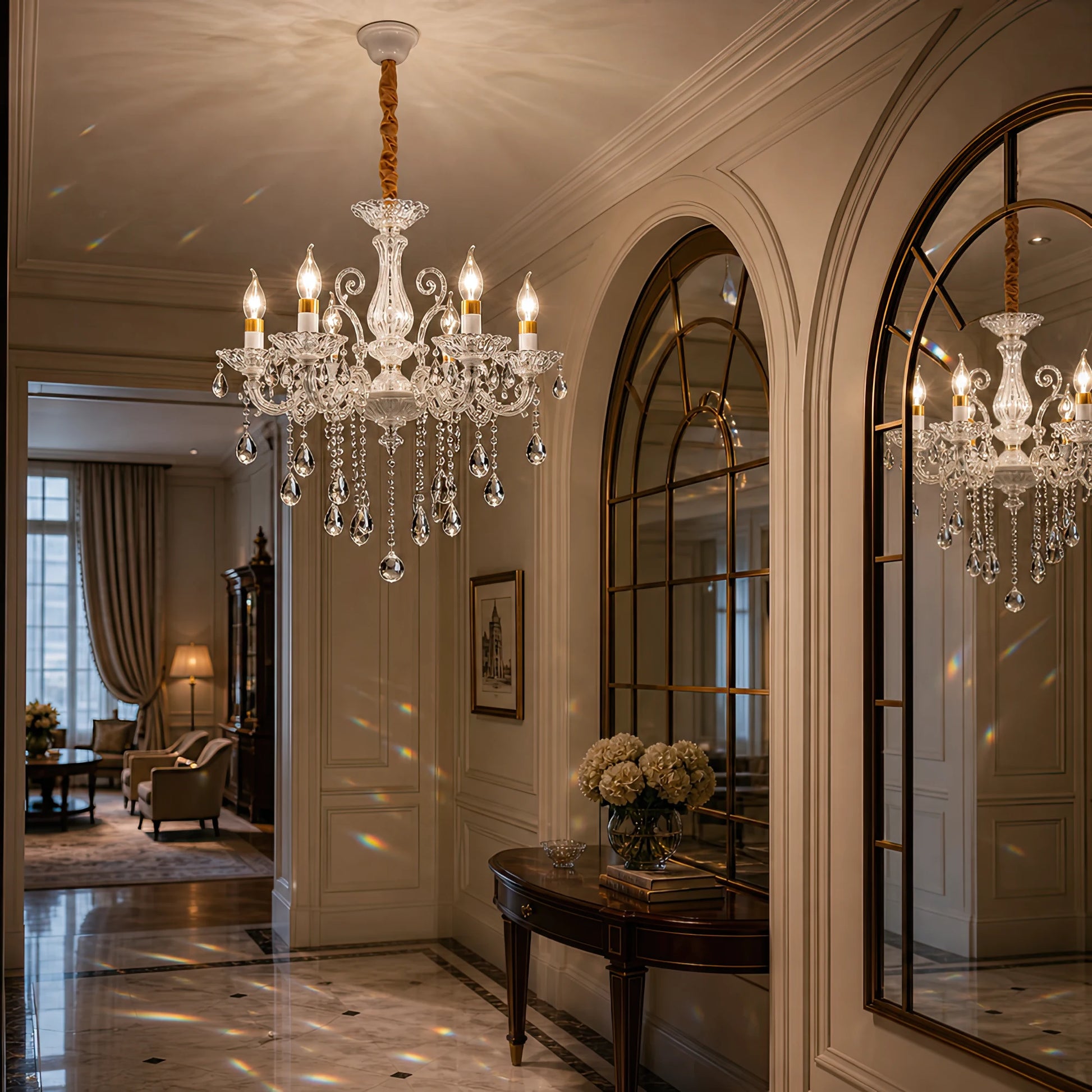 SANSSOUCI Lampadario 6xE14 Cristallo e Metallo – Design Classico, Argento Bianco - 08_CC220-6WH.png