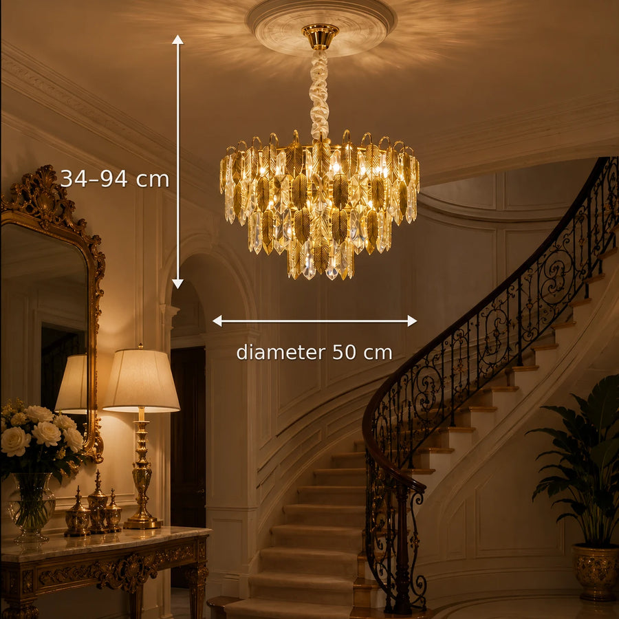Lampadario in Cristallo VENARIA 8x E14, Diametro 50cm, Oro Lucido, Altezza Regolabile - 08_CC8052-500GD.png