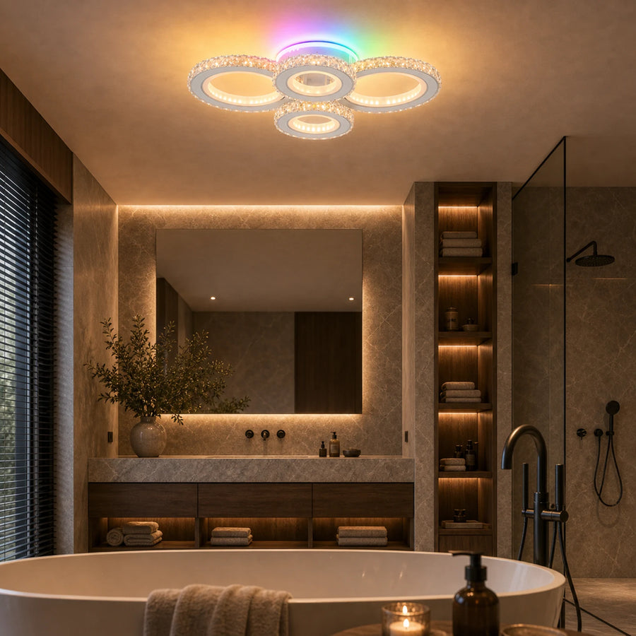 Lampadario LED con telecomando e cristallo NOVA ROTONDA RGB 82W, 4 Cerchi, Luce Fredda/Calda/Neutra, Dimmerabile, Bianco - 08_LT073-4WH.png