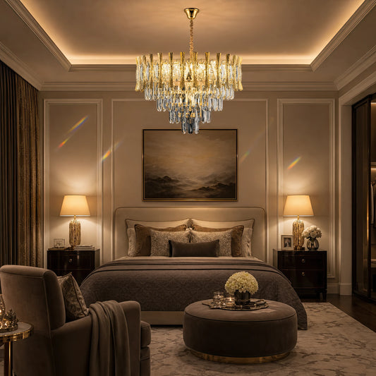 Lampadario in Cristallo HAMPTON Nobile 5xE14, Diametro 40cm, Oro Lucido, Altezza Regolabile - 09_CC8926-400GDT.png