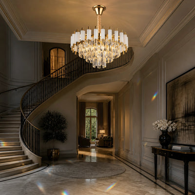 Lampadario in Cristallo VERSAILLES Nobile 5xE14, Diametro 40cm, Oro Lucido e Bianco