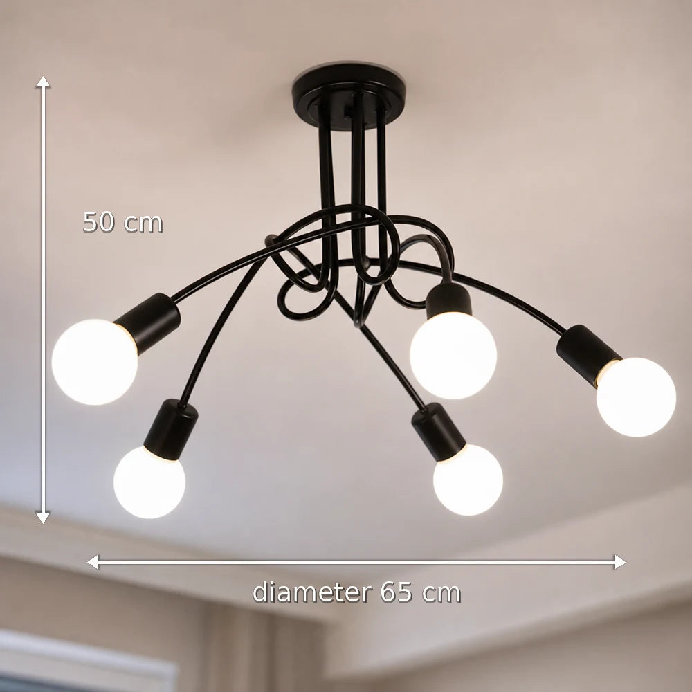 Lampadario modernista Penta 5, 5x E27, Nero, Design moderno - 10_LC366-5BK.png